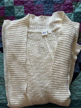 GAP Cream Open-Weave Draped Cardigan